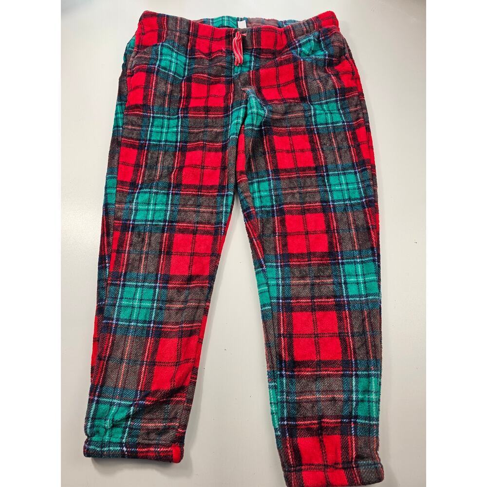 Joyspun velour plaid Christmas holiday pajamas with pockets drawstring 2X EUC #
